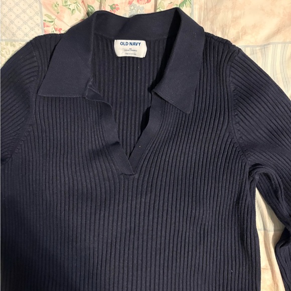 Old Navy Navy Ribbed Polo V-Neck Sweater - Picture 2 of 3